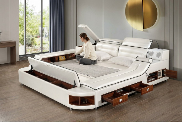 Luxury bed leather beds 180x200 multifunction bedroom lounger