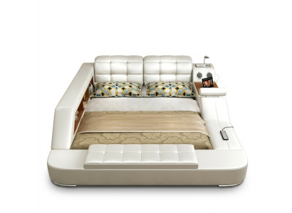 Bed Multifunction Shelf Wardrobe USB Charging Station Decoration Double Leather Beds