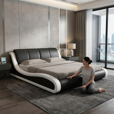 Leather bed design double bed beds bed leather upholstery bedroom marriage