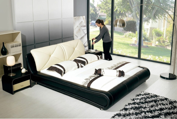 Leather bed upholstery luxury design double hotel wood beds sleep room