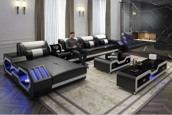 Leather Design Sofa Couch Upholstered Corner Sofa Suite Living Landscape Corner Sofa
