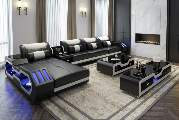Leather Design Sofa Couch Upholstered Corner Sofa Suite Living Landscape Corner Sofa
