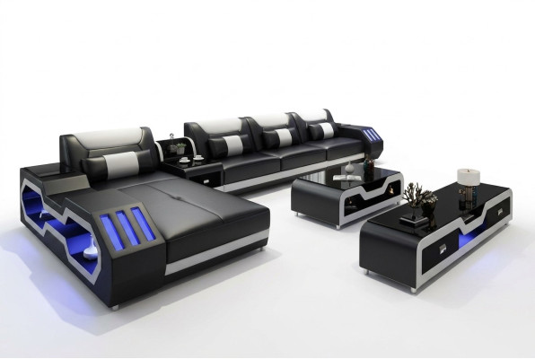Leather Design Sofa Couch Upholstered Corner Sofa Suite Living Landscape Corner Sofa
