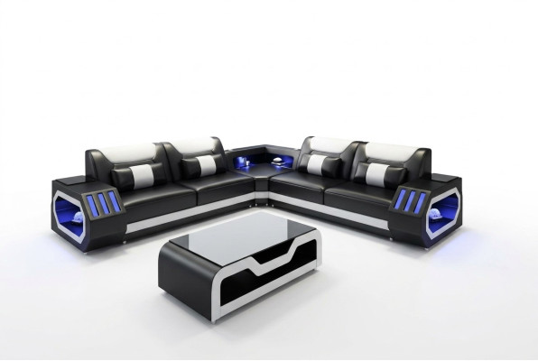 LED Illuminated Corner Sofa Living Room Leather Couch Seat Upholstered Living Landscape Sofa