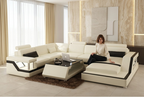 Illuminated living room corner sofa upholstery corner seating set leather couches