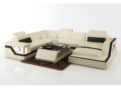 Illuminated living room corner sofa upholstery corner seating set leather couches