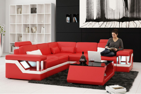 Designer Sofa Couch Corner Sofa Leather Textile Upholstery Set Living Landscape