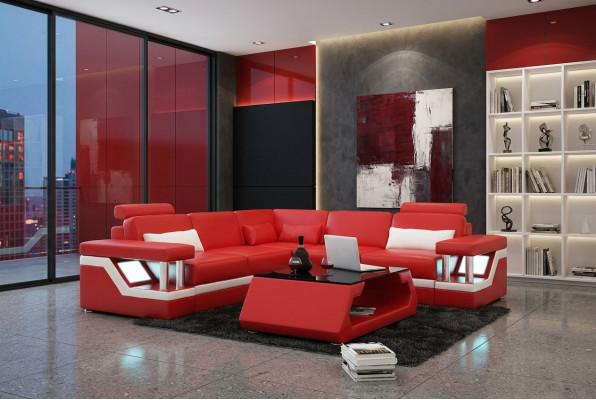 Designer Sofa Couch Corner Sofa Leather Textile Upholstery Set Living Landscape