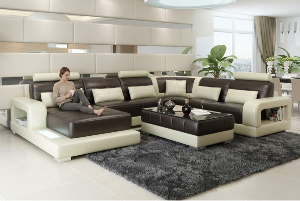 Brown leather corner sofa couch design seating upholstery suite