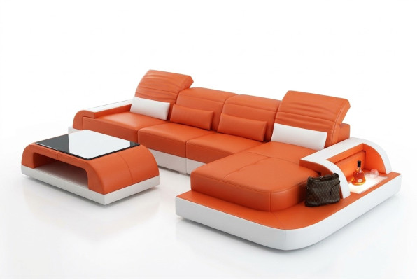 Leather sofa + coffee table couch living area corner sofa corner set new