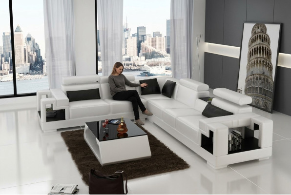 Designer sofa couch corner sofa leather living landscape fabric upholstery suite