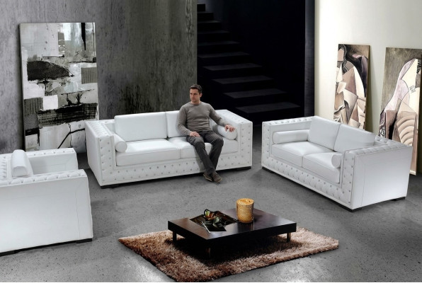 Leather sofa couch living landscape 3+2+1 seater sofa set design decor new