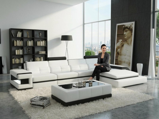 Corner sofa L-shape sofa couch design gray upholstery leather modern illuminated