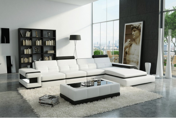 Corner sofa L-shape sofa couch design gray upholstery leather modern illuminated