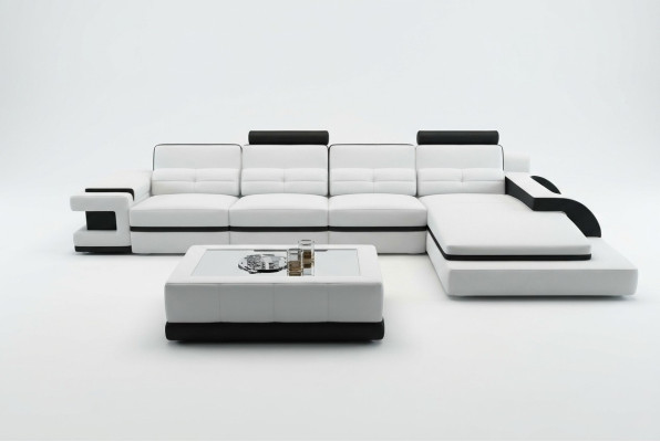 Corner sofa L-shape sofa couch design gray upholstery leather modern illuminated