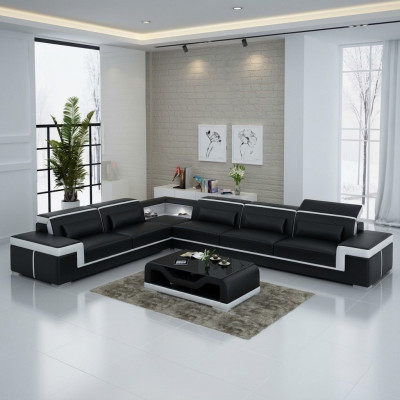 Designer sofa, couch, corner sofa, leather, textile ensemble, living area, upholstery