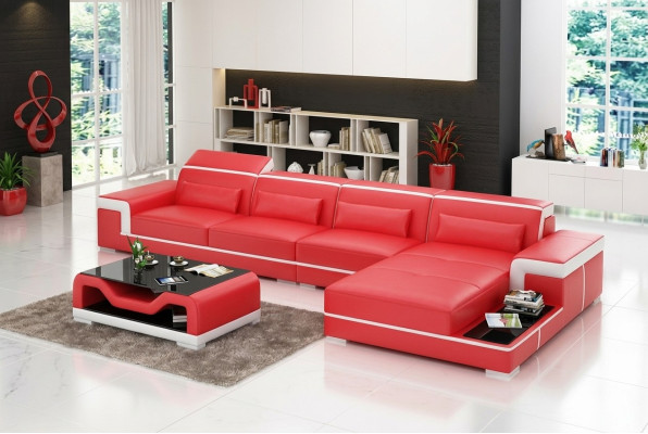 Leather sectional L-shaped corner sofa suite.