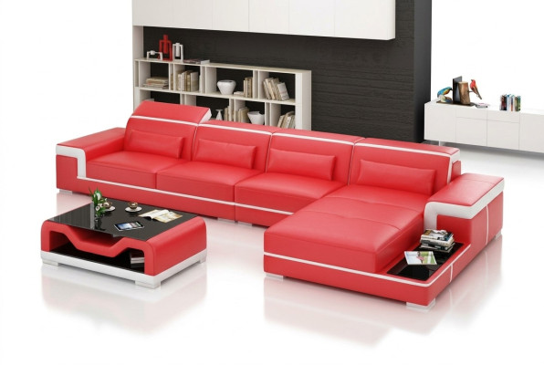 Leather sectional L-shaped corner sofa suite.