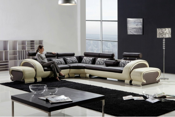 L-shaped sectional sofa 2x stool sofa couch design gray upholstery leather modern