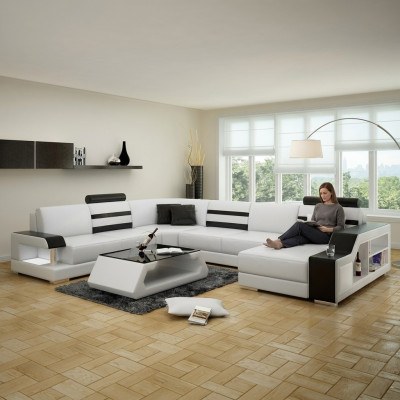 U-shaped sectional sofa living landscape - leather sofa set with shelf leather