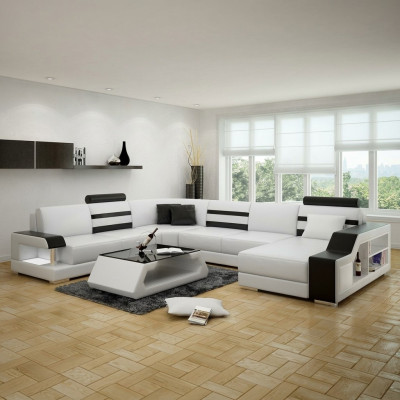 U-shaped sectional sofa living landscape - leather sofa set with shelf leather