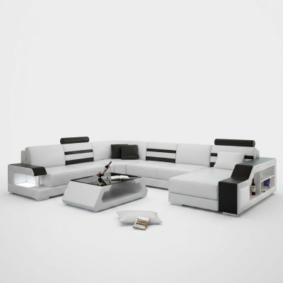 U-shaped sectional sofa living landscape - leather sofa set with shelf leather