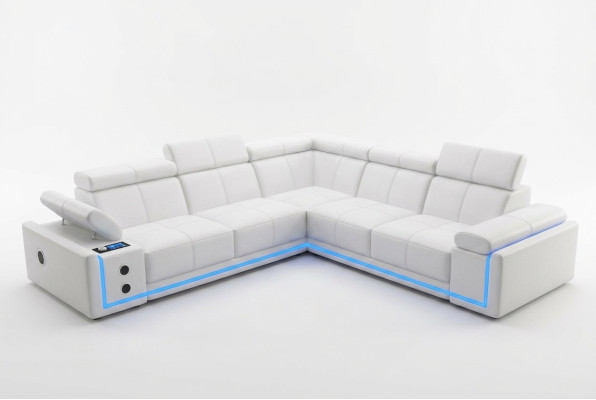 Illuminated leather corner sofa couch L shape sound LED speakers modern
