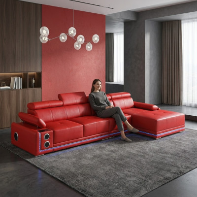 Couch Illuminated Leather Corner Sofa L Shape Sound LED Speakers Modern