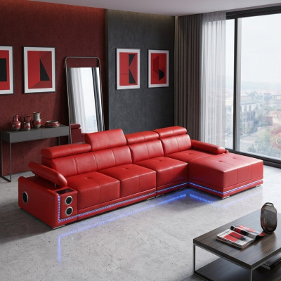 Couch Illuminated Leather Corner Sofa L Shape Sound LED Speakers Modern