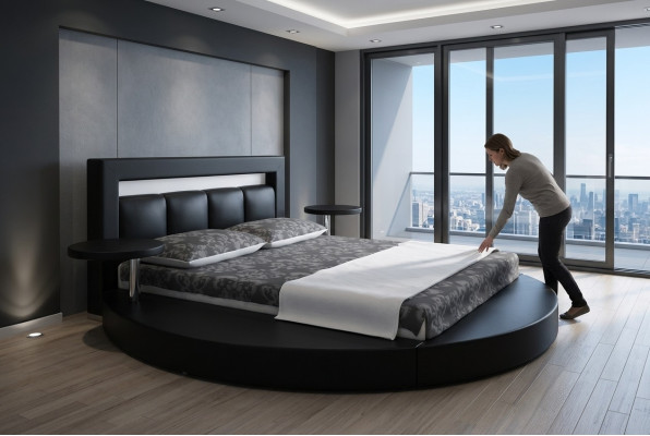 Round bed round design beds leather hotel double frame luxury sleep