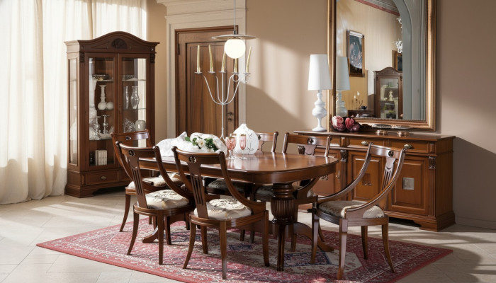 Complete Set Dining Table 6 Chairs Dining Room Set Display Cabinet Buffet 9-piece Set Baroque Solid Wood