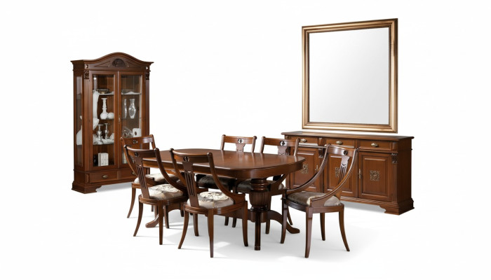 Complete Set Dining Table 6 Chairs Dining Room Set Display Cabinet Buffet 9-piece Set Baroque Solid Wood
