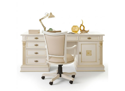 Office Set Desk Executive Chair Complete Office Baroque Rococo 2-piece Set Solid Wood