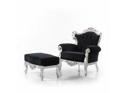 Armchair + Ottoman Upholstery Armchair Design Luxury Solid Wood Classical Baroque Rococo Set