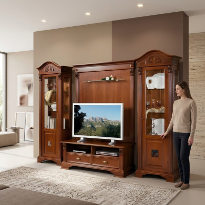 Classic living room wall solid wood display cabinet sideboard TV shelf walls cabinet 4-piece set.