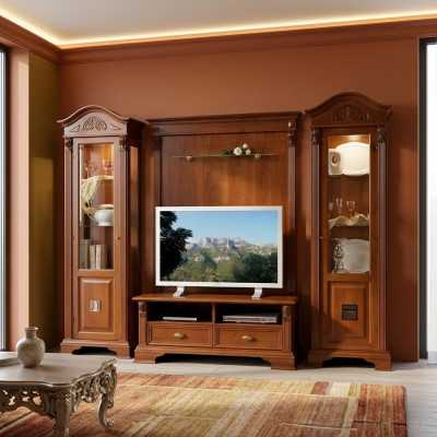 Classic living room wall solid wood display cabinet sideboard TV shelf walls cabinet 4-piece set.