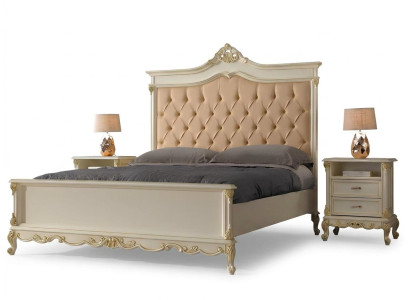 Bedroom bed with 2 bedside tables group set beds Chesterfield solid wood