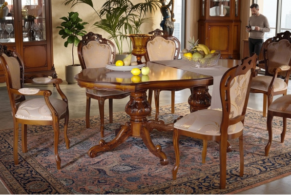 Dining table set table 6x chairs chair dining room set group solid wood 7-piece new