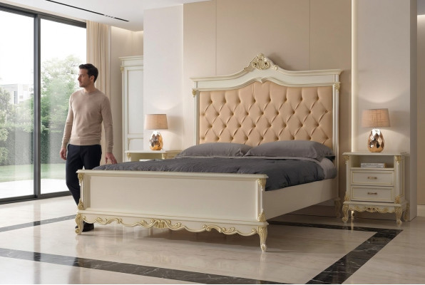 Chesterfield Design Bed Luxury Hotel Beds Solid Wood 180x200 Bedroom Italian Furniture