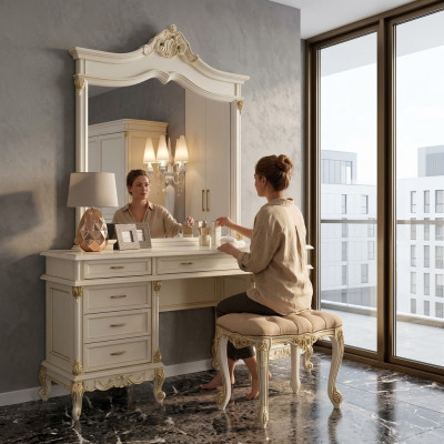 Baroque Rococo Dressing Table Console Tables + Stool Hairdressing Table Make Up Table Solid Wood