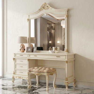 Baroque Rococo Dressing Table Console Tables + Stool Hairdressing Table Make Up Table Solid Wood