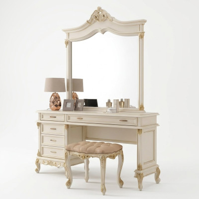 Baroque Rococo Dressing Table Console Tables + Stool Hairdressing Table Make Up Table Solid Wood