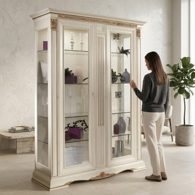 Display glass cabinet living room showcase 2-piece display cabinet Baroque Rococo Italian solid wood