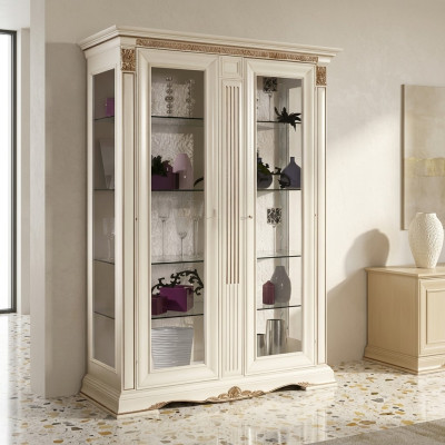 Display glass cabinet living room showcase 2-piece display cabinet Baroque Rococo Italian solid wood