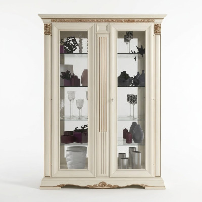 Display glass cabinet living room showcase 2-piece display cabinet Baroque Rococo Italian solid wood