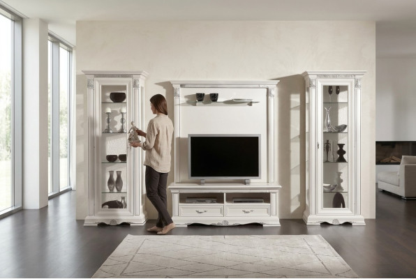 Classic living room wall cabinet display sideboard RTV shelf unit wardrobe 4-piece solid wood.