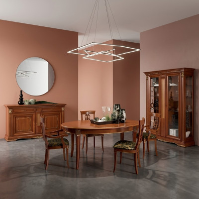 Dining Room Complete Set: Table, Sideboard, 4x Chairs, Display Cabinet, Baroque 7-piece, Solid Wood
