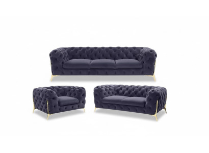 Chesterfield Couch Upholstery Seating Set 3+1+1 Seater Velvet Designer Couches New