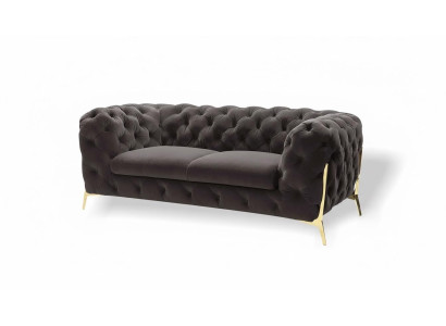Chesterfield Velvet Designer Sofa 2-Seater Couch Textile Velvet Set Gold Legs