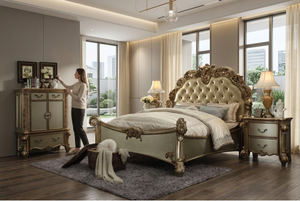 Design luxury bedroom set bed 2x nightstands decor dresser suite